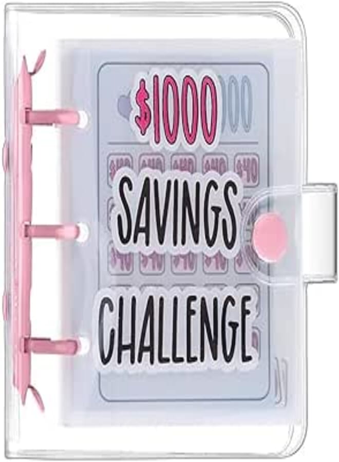 GQ Mini Money Saving Binder, $1000 Money Saving Challenge Book Budget Binder with Envelopes Portable Deposit Anytime Anywhere (Pink)